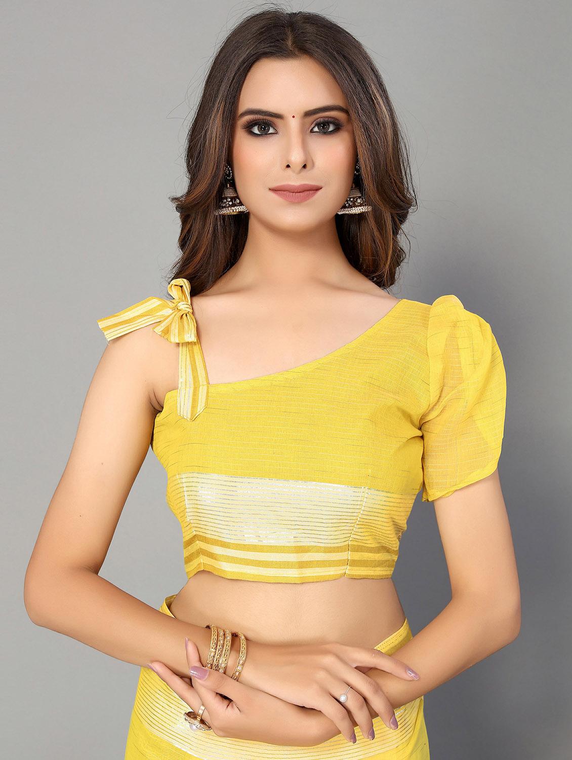 yellow cotton handloom saree with blouse - 20039393 - Standard Image - 2