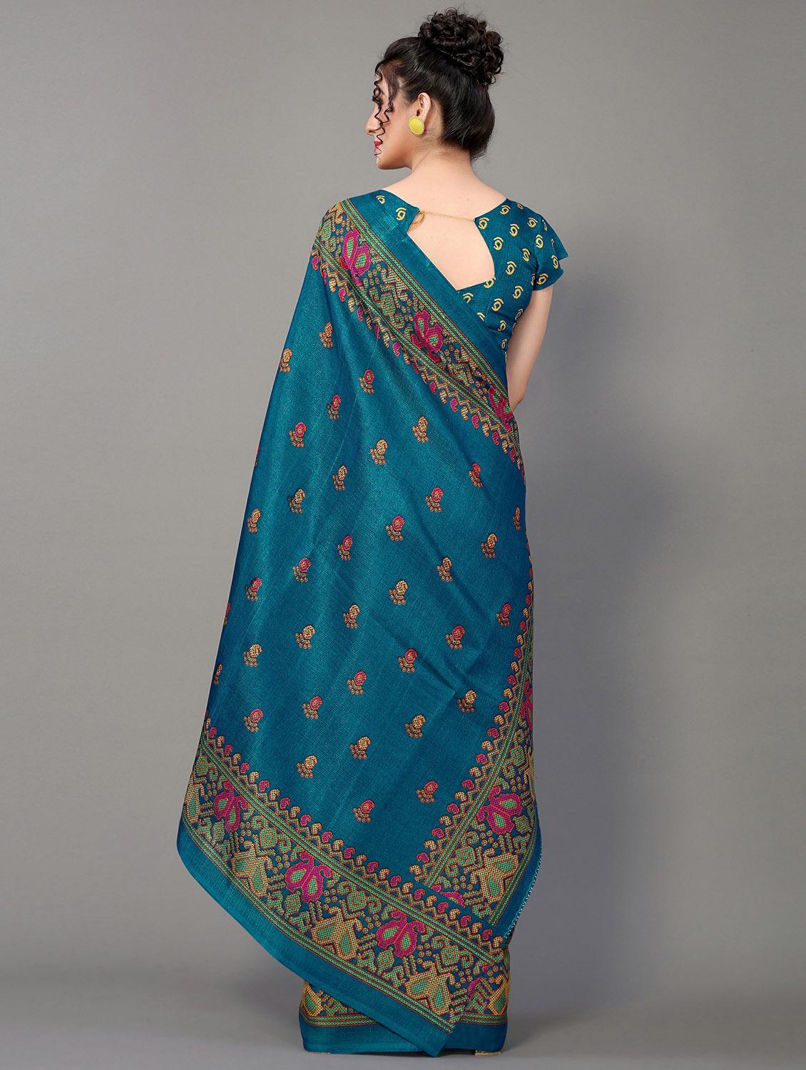 teal patola saree with blouse - 20039394 - Standard Image - 2