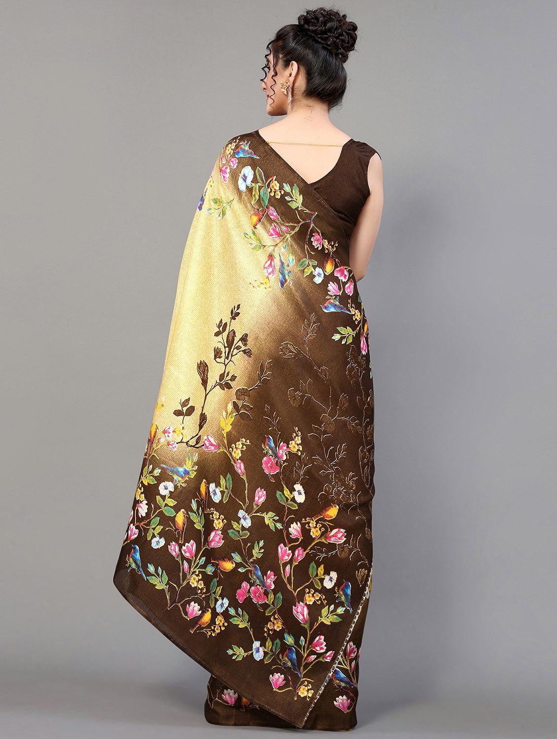 women's floral beige colored saree with blouse - 20039403 - Standard Image - 2