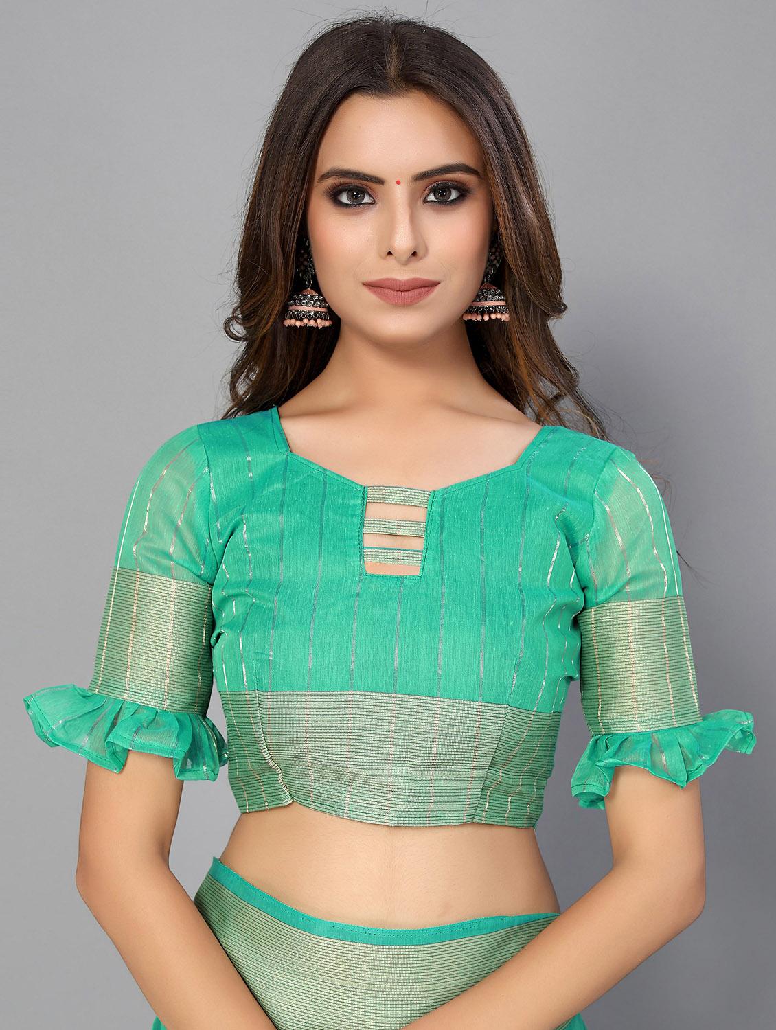 turquoise cotton handloom saree - 20039431 - Standard Image - 2
