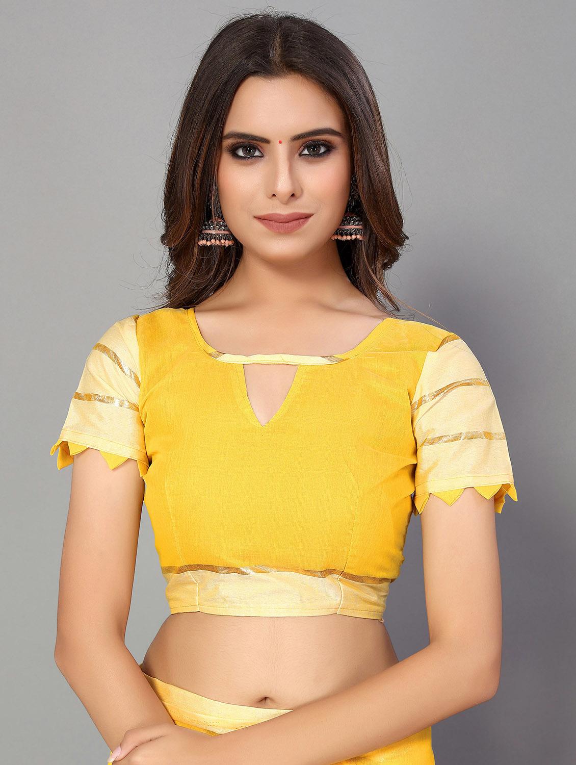 yellow cotton handloom saree with blouse - 20039439 - Standard Image - 2