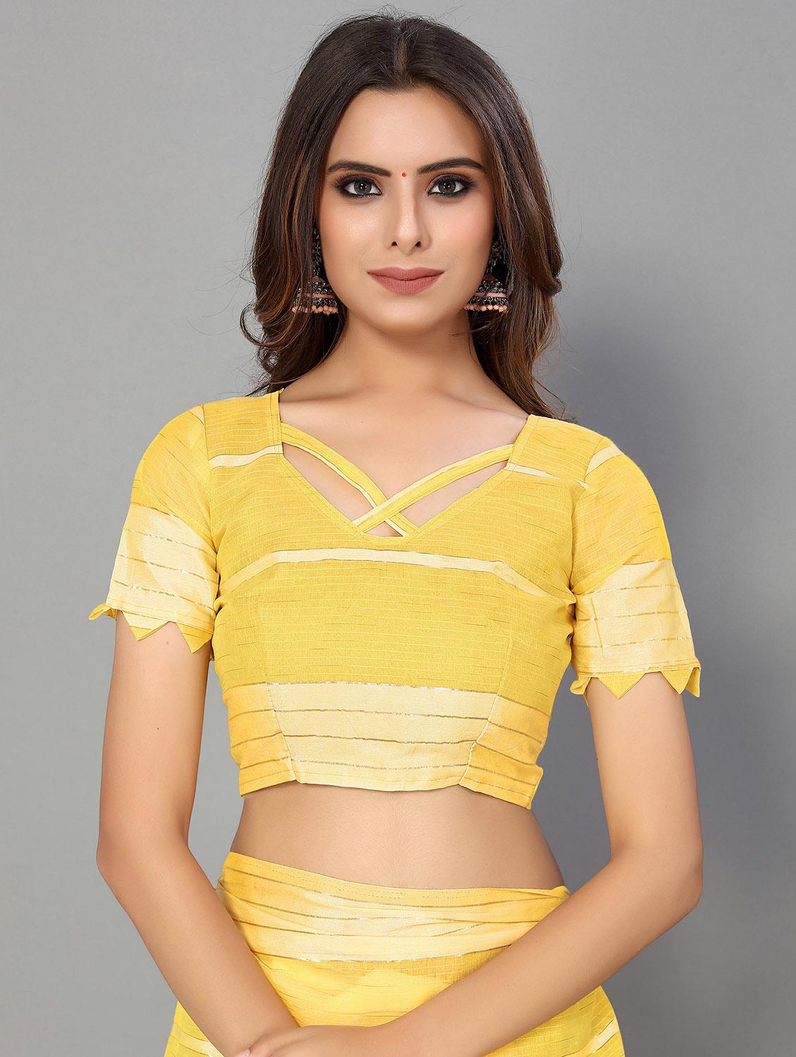 yellow cotton handloom saree with blouse - 20039448 - Standard Image - 2