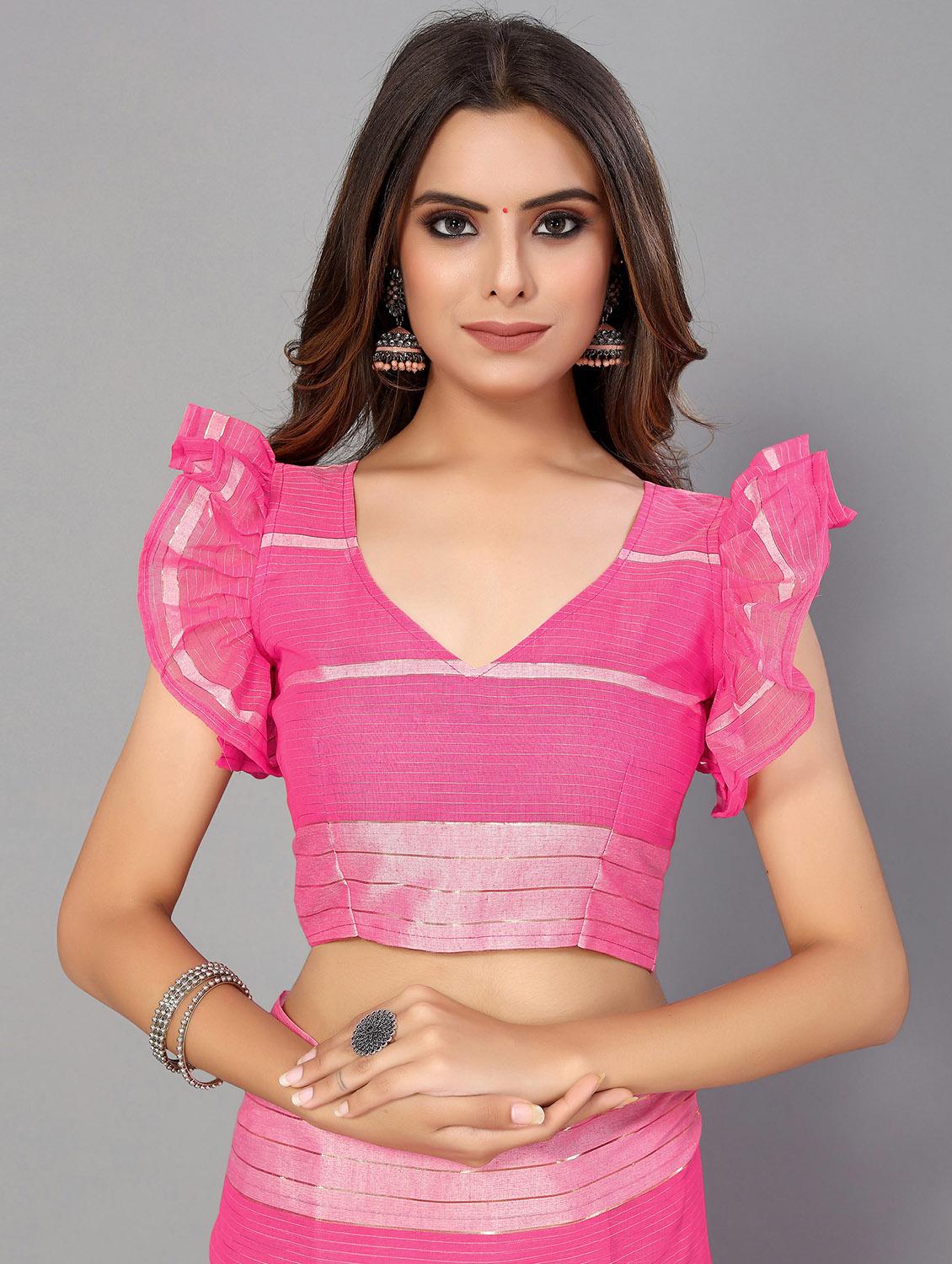 pink cotton handloom saree with blouse - 20039450 - Standard Image - 2