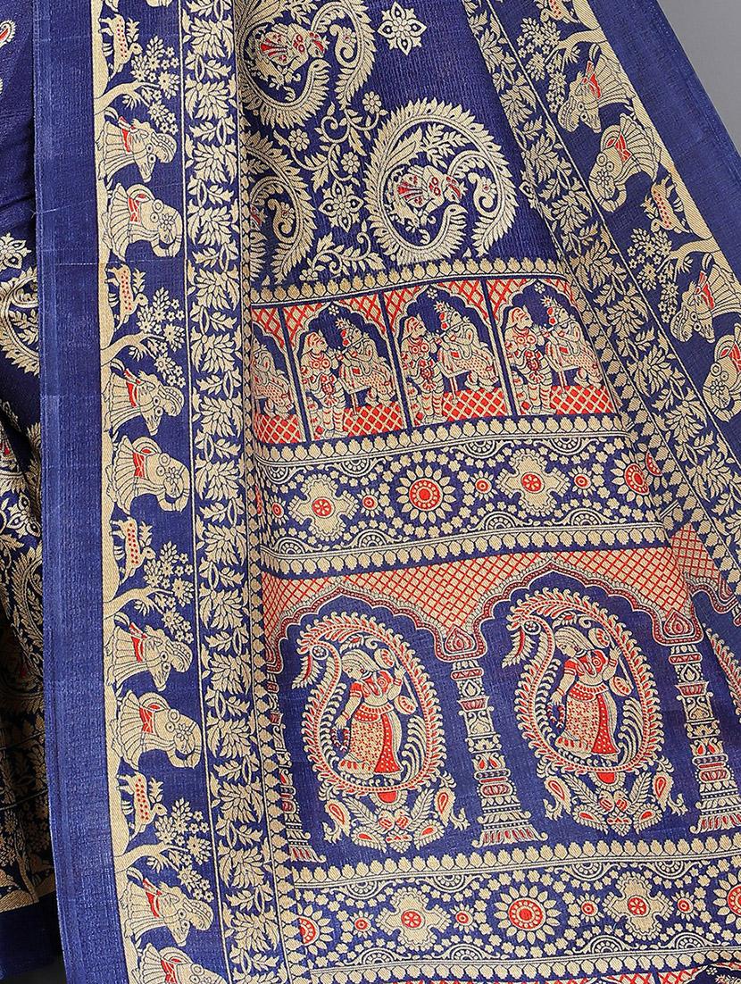 blue silk blend mysore saree with blouse - 20039461 - Standard Image - 2