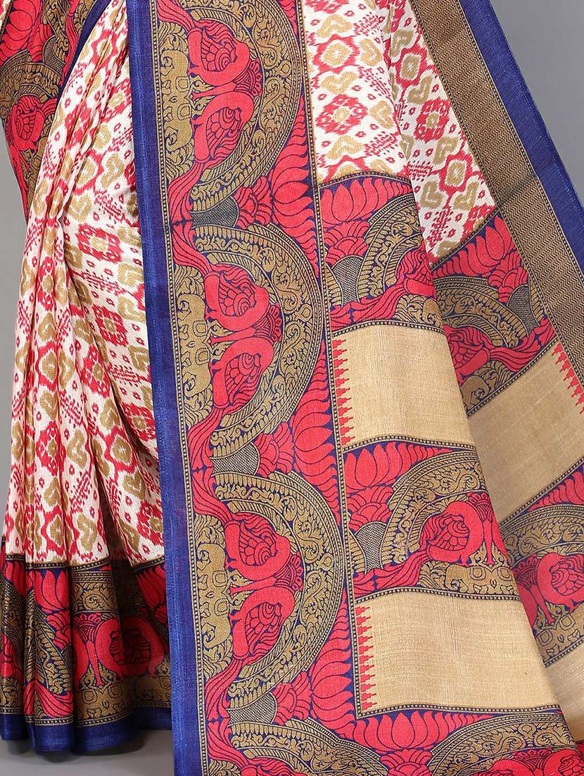 women's printed pink colored saree with blouse - 20039468 - Standard Image - 2