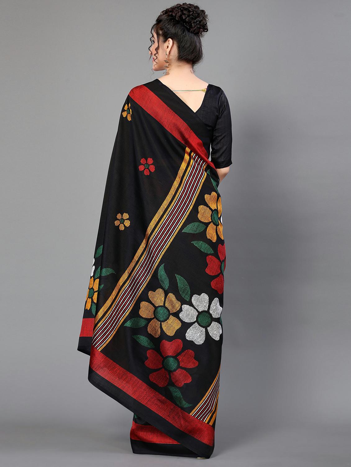 black silk blend mysore saree with blouse - 20039512 - Standard Image - 2
