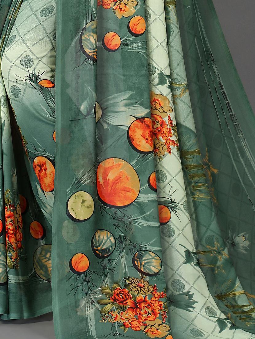 green georgette printed saree with blouse - 20039557 - Standard Image - 2
