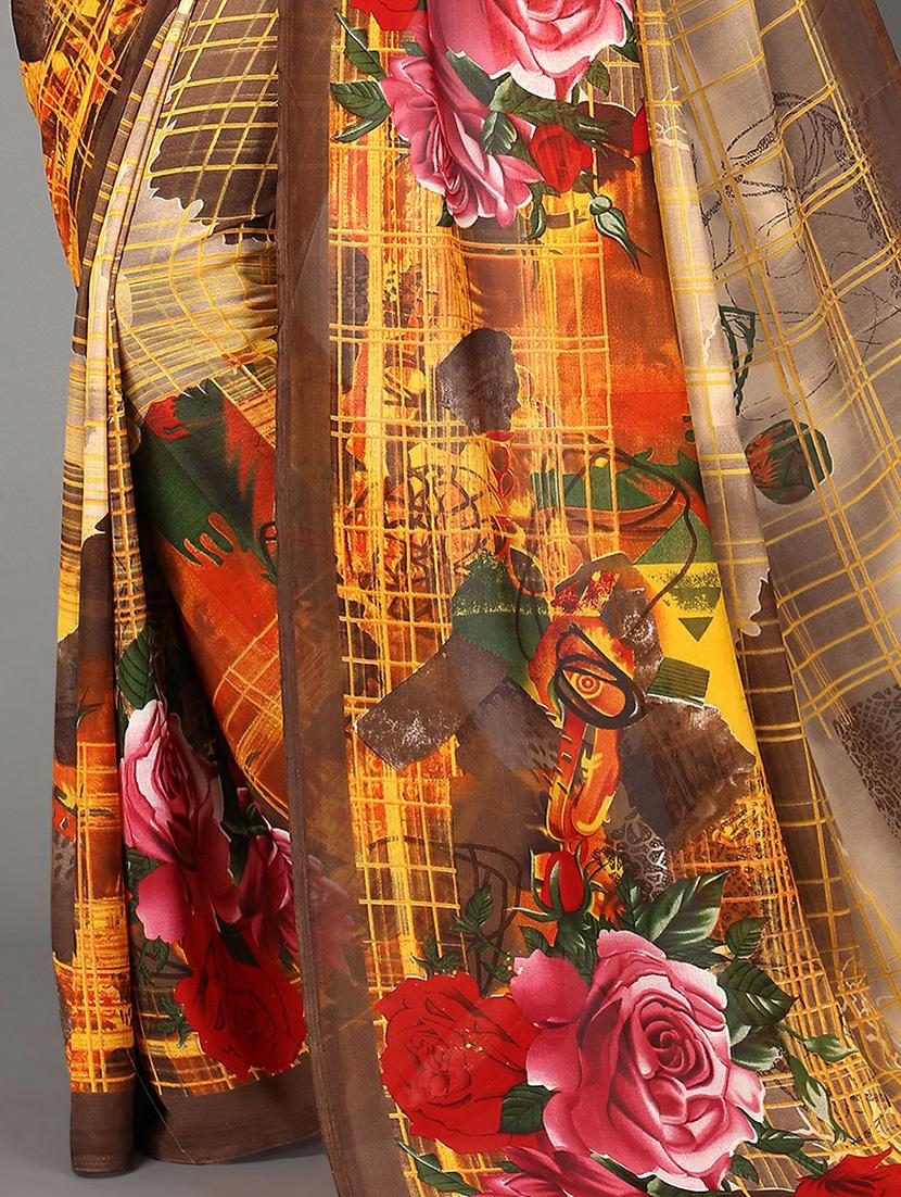 women's floral brown colored saree - 20039561 - Standard Image - 2