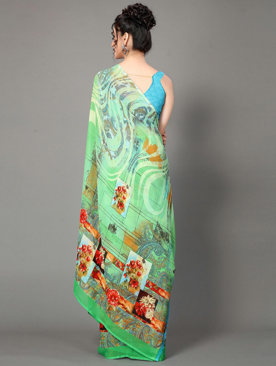 women's floral green colored saree with blouse - 20039573 - Standard Image - 2