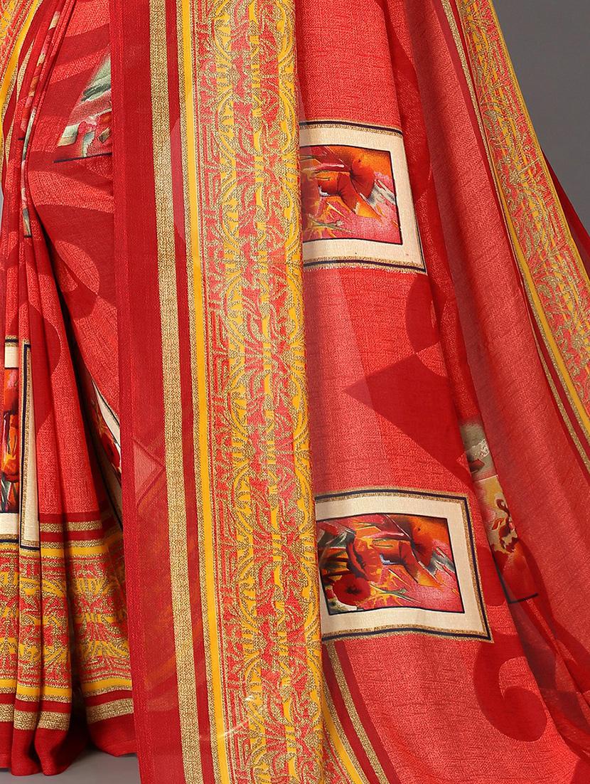 women's floral red colored saree with blouse - 20039575 - Standard Image - 2