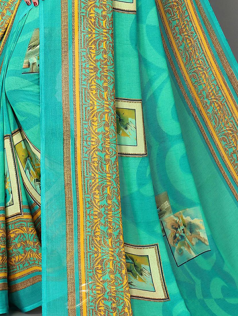 green georgette printed saree with blouse - 20039577 - Standard Image - 2