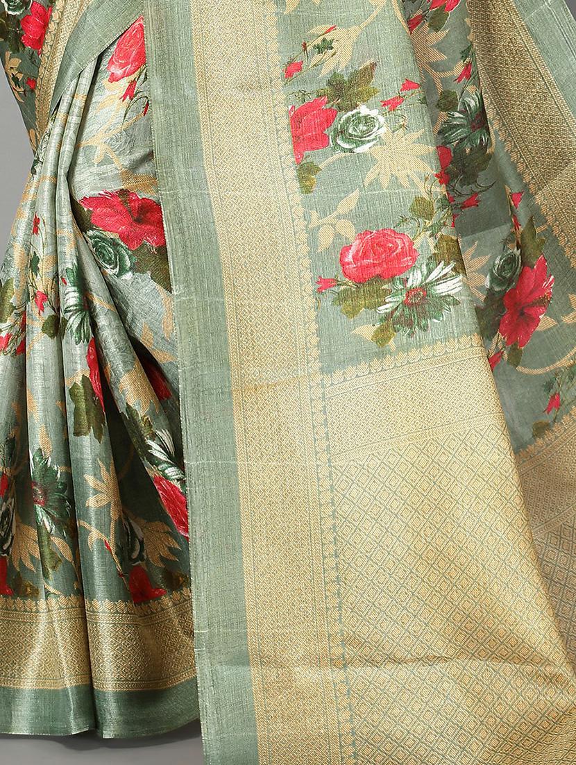 olive silk blend mysore saree - 20039599 - Standard Image - 2