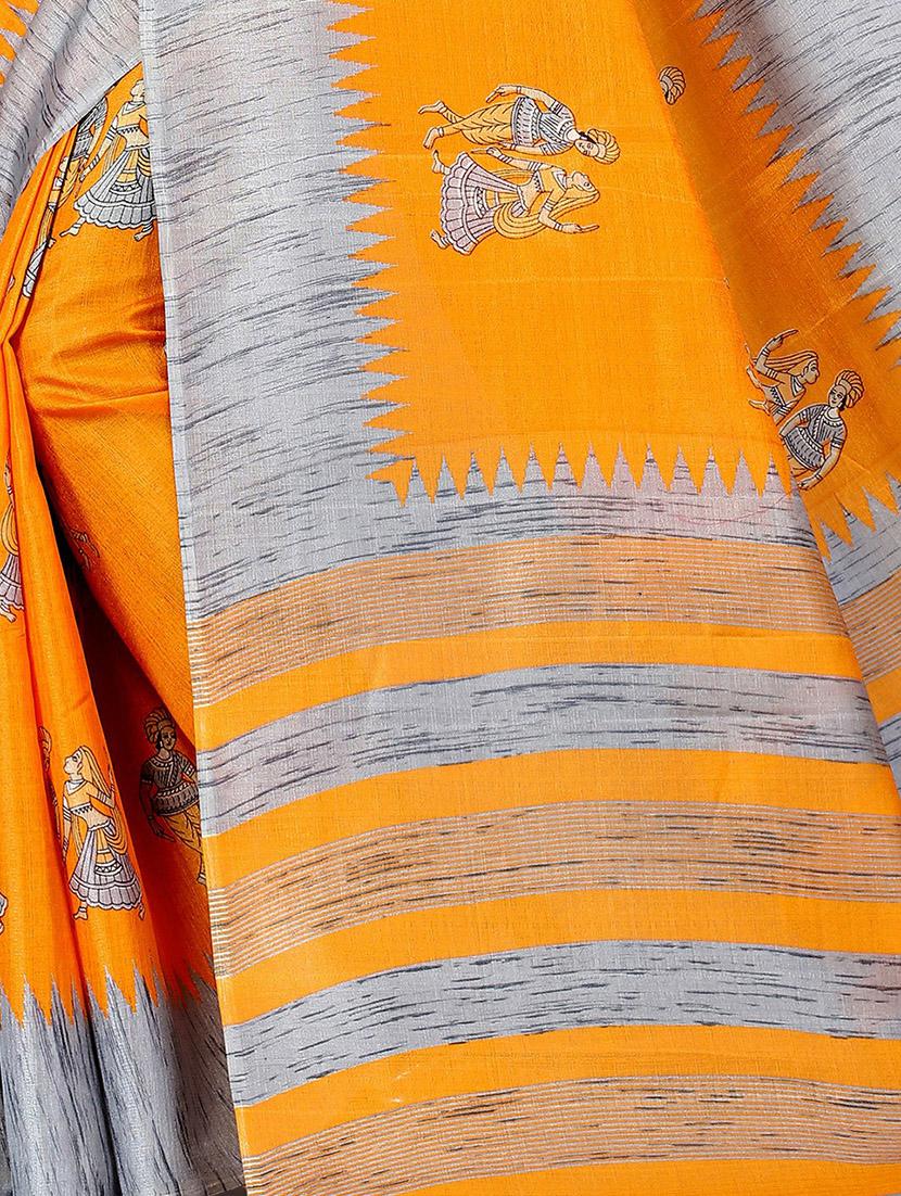 women's floral orange colored saree with blouse - 20039629 - Standard Image - 2