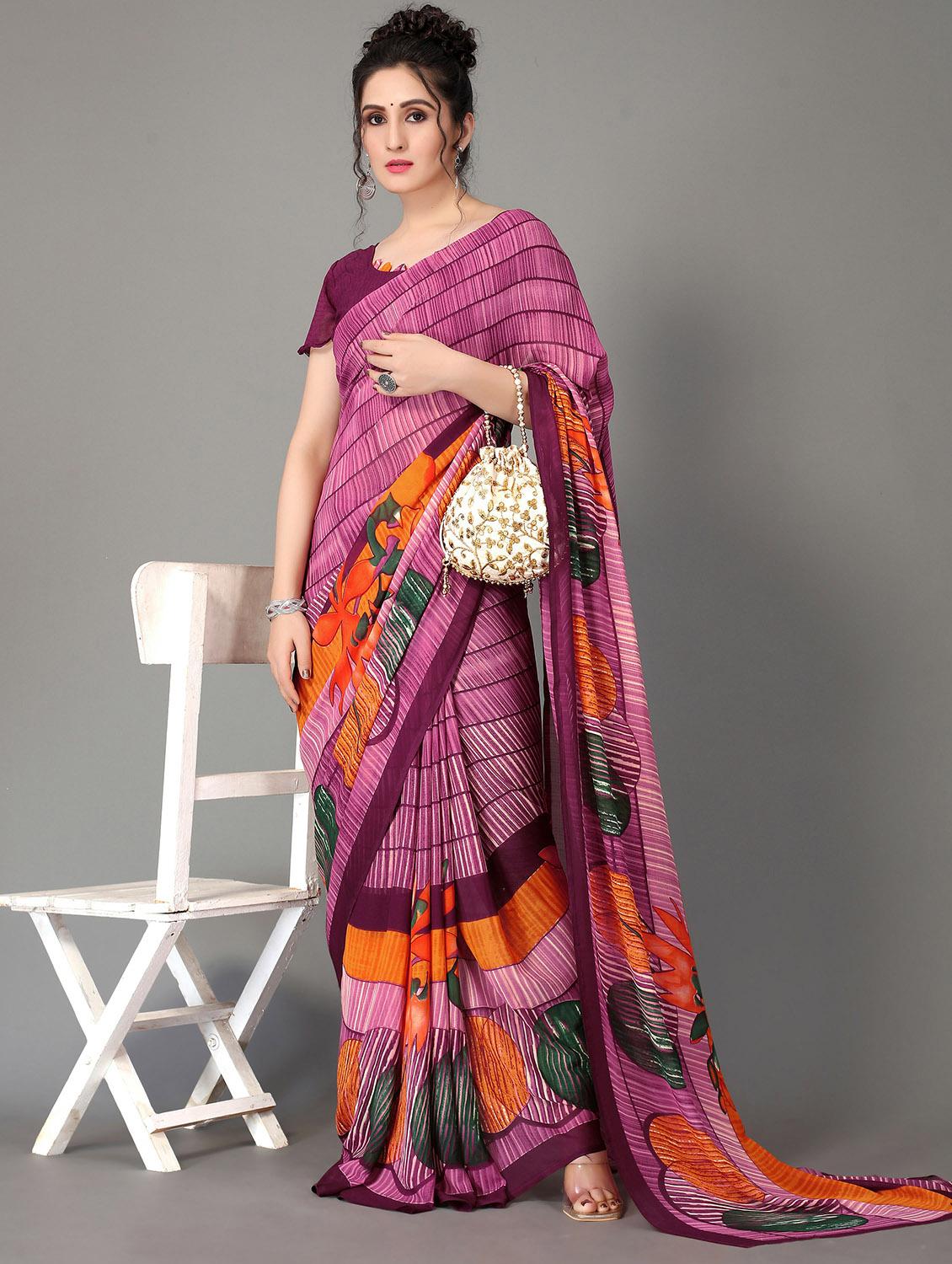 printed saree with blouse - 20039634 - Standard Image - 2