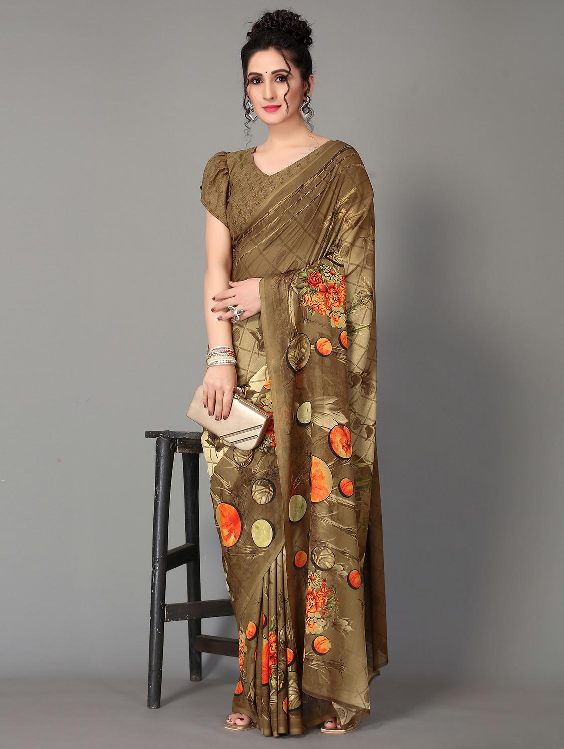 printed saree with blouse - 20039684 - Standard Image - 2