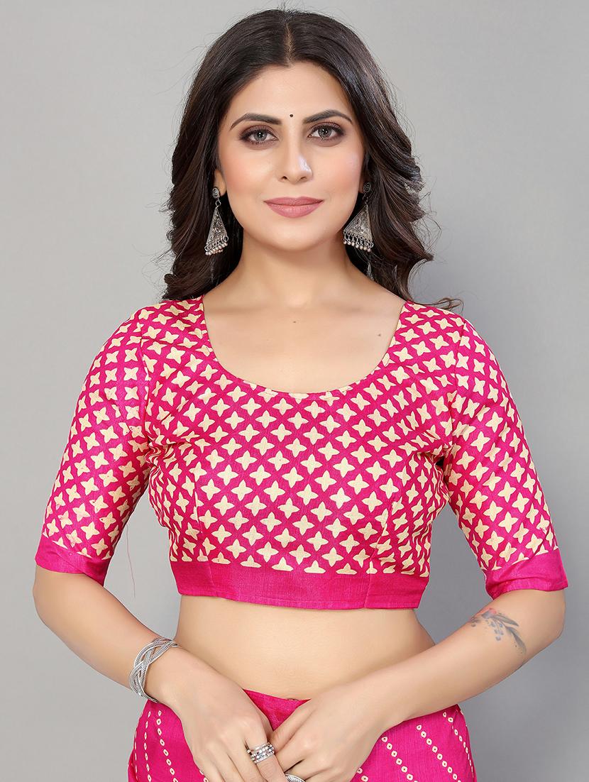 bandhani printed saree with blouse - 20039707 - Standard Image - 2