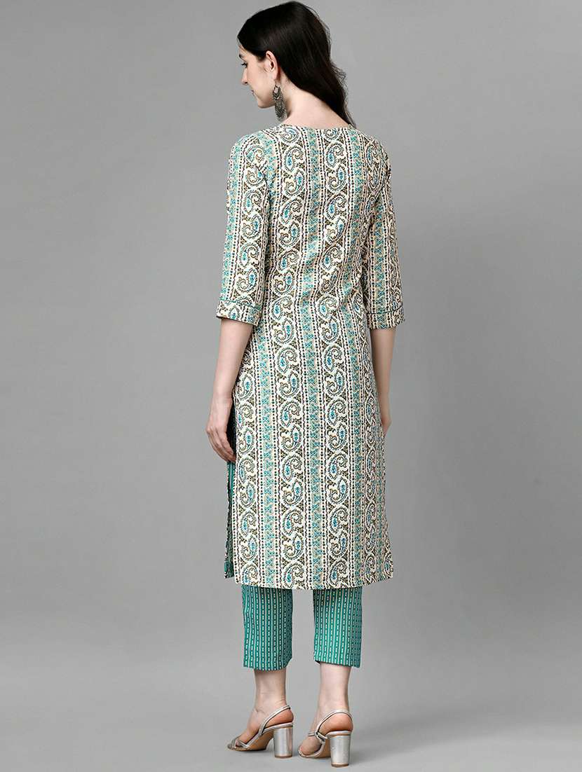notch neck printed straight kurta  - 20039713 -  Standard Image - 2