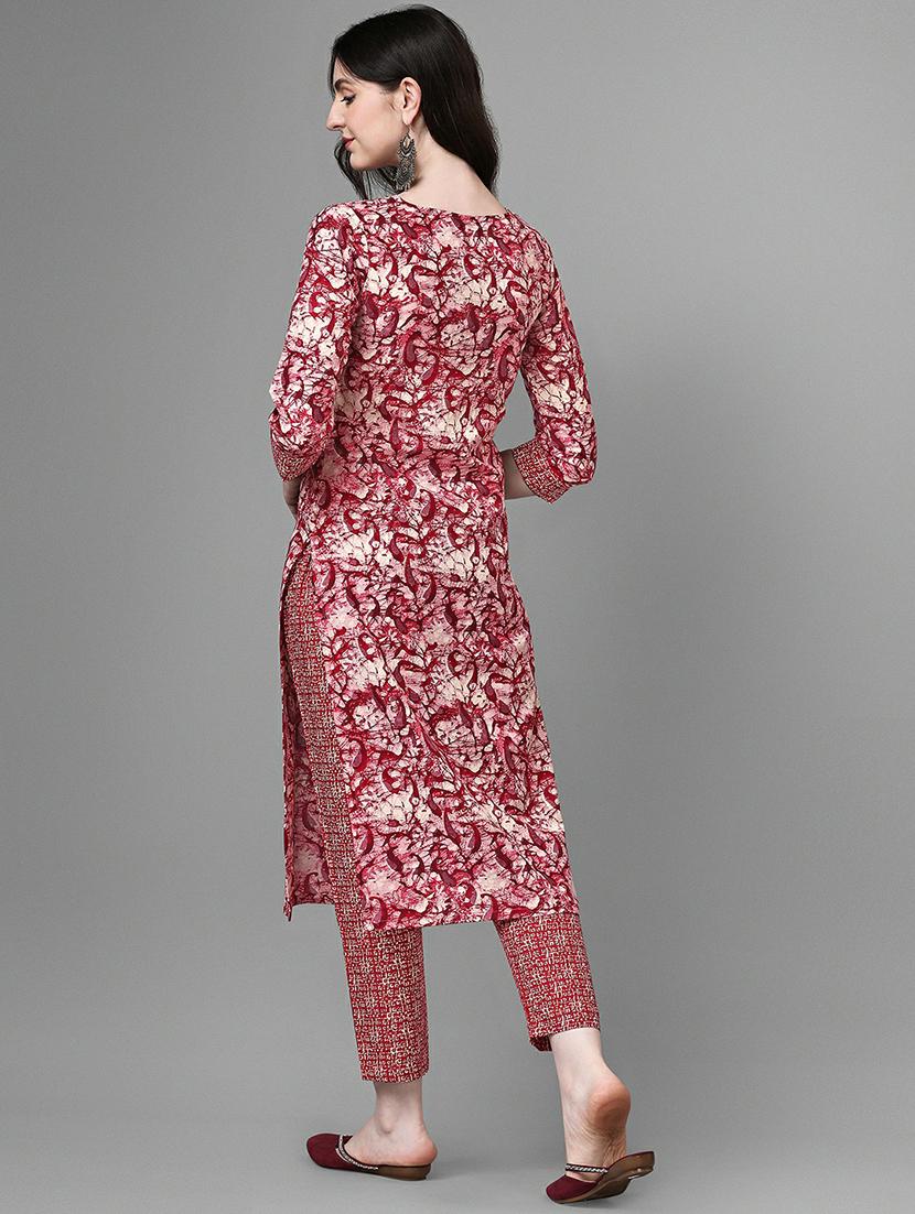 v-neck printed straight kurta - 20039720 - Standard Image - 2