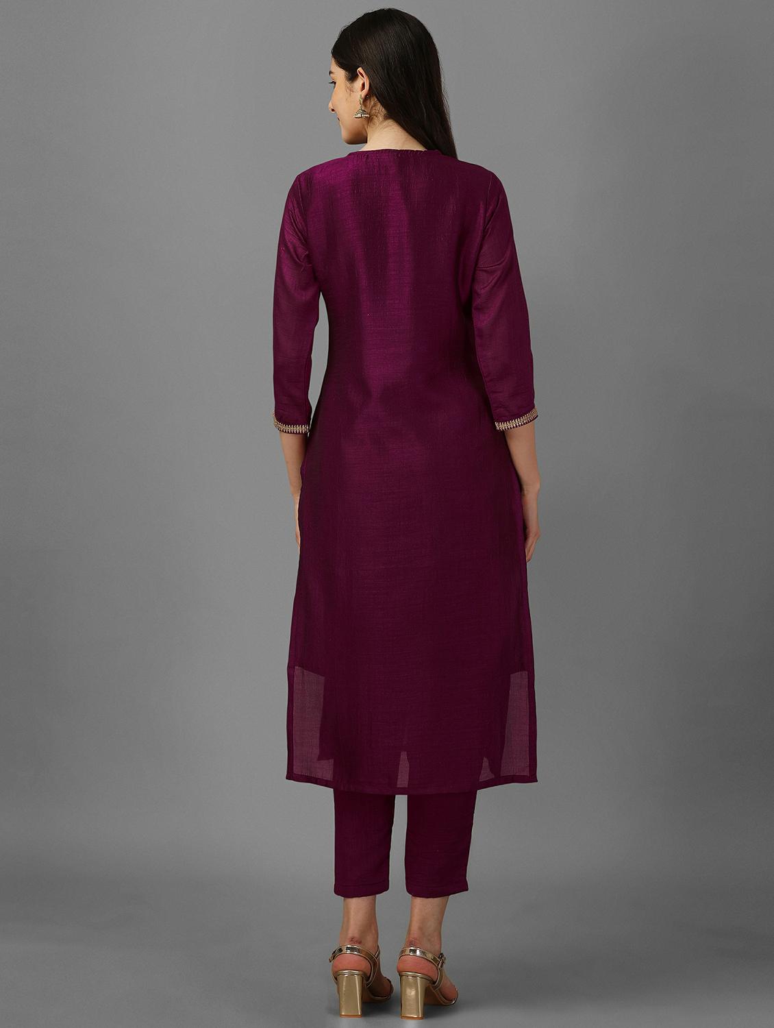 round neck embroidered straight kurta - 20039729 - Standard Image - 2