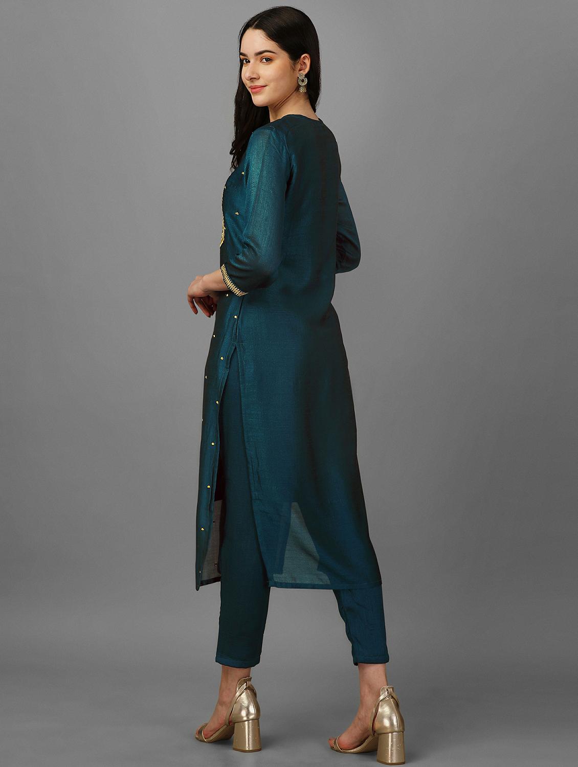 round neck embroidered straight kurta - 20039732 - Standard Image - 2