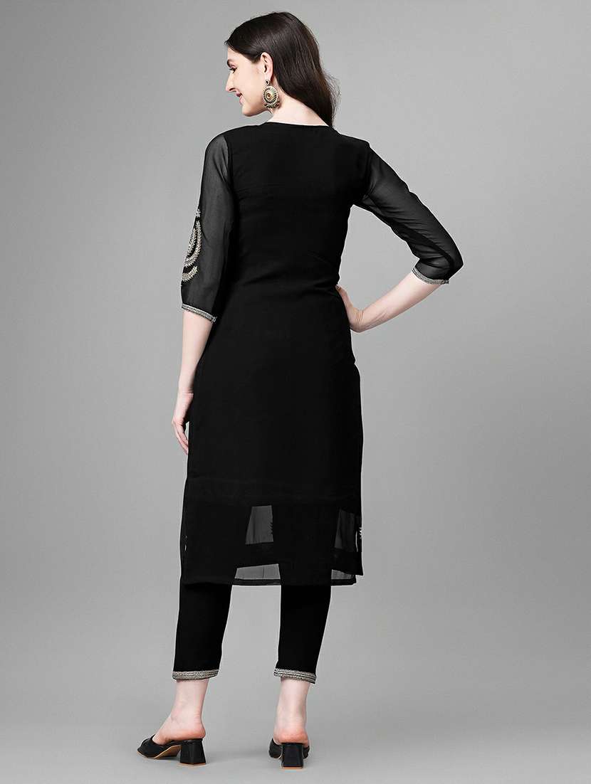 round neck embroidered straight kurta - 20039737 -  Standard Image - 2