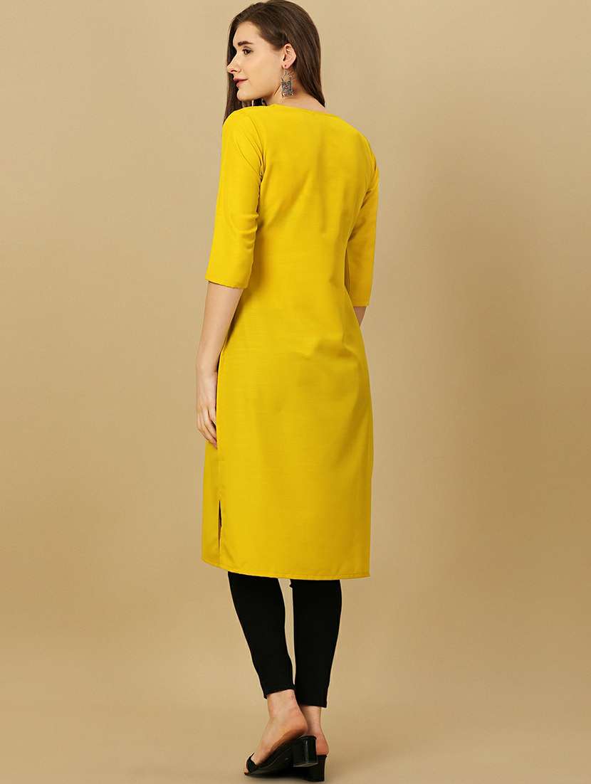 notch neck solid straight kurta - 20039763 - Standard Image - 2