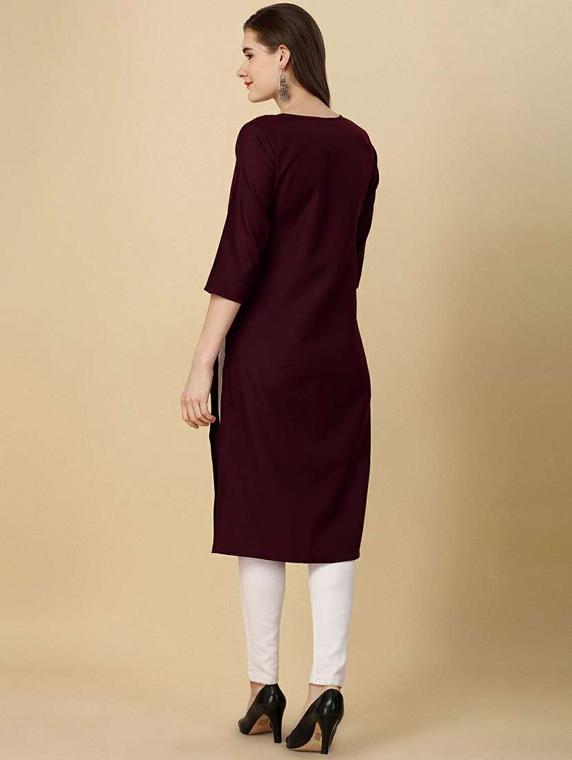 notch neck solid straight kurta - 20039764 - Standard Image - 2