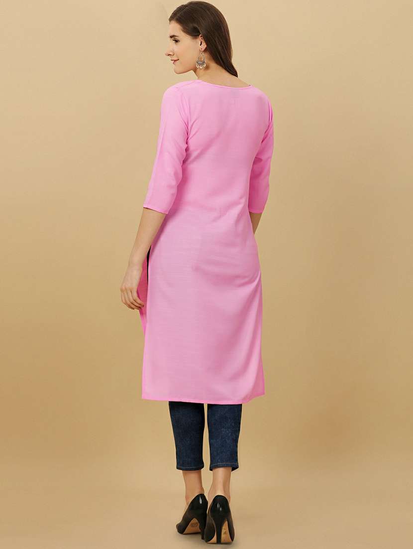 notch neck solid straight kurta - 20039769 - Standard Image - 2