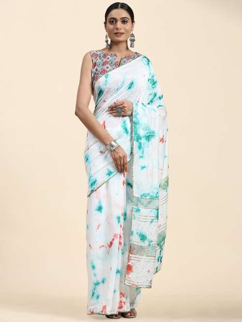 women's tie & dye sea green colored saree - 20040205 - Standard Image - 0