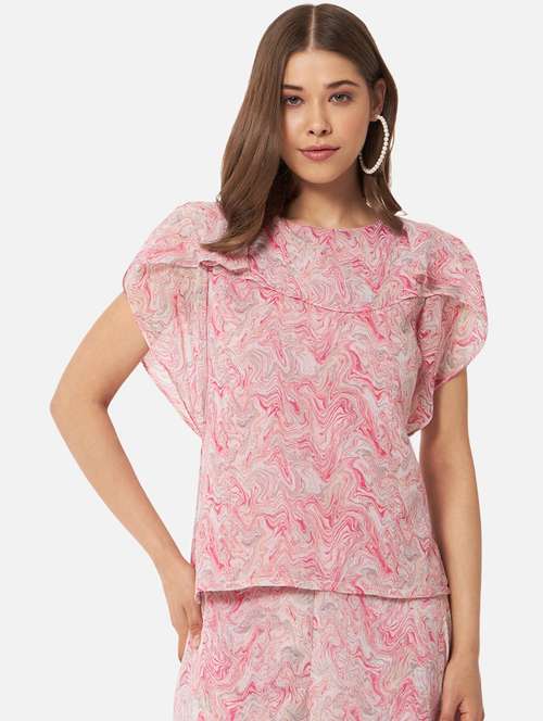 pink tie & dyed ruffle detailed regular top - 20045197 -  Standard Image - 0