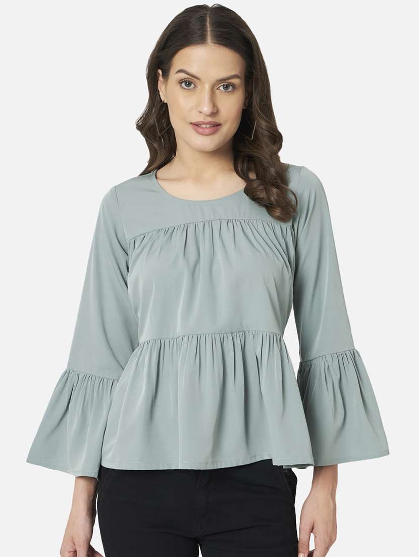 women's tiered round neck top