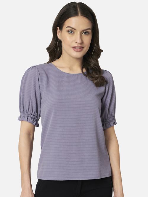 purple puff sleeves straight top - 20045201 - Standard Image - 0