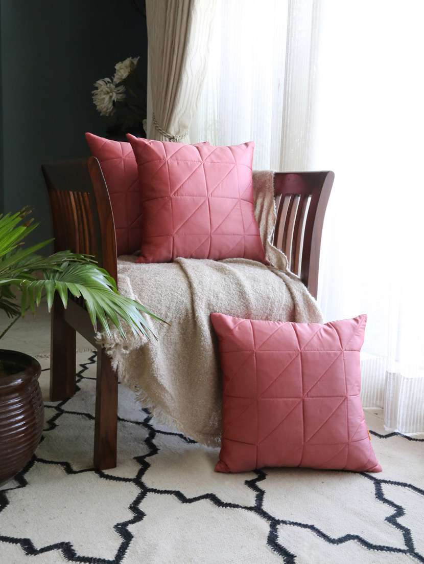 peach brocade cushion cover with pleats