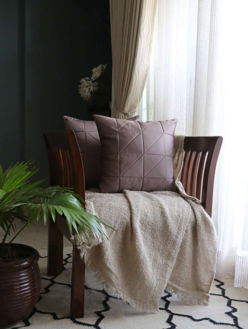 set of 2 brown foliage brocade cushion cover with pleats