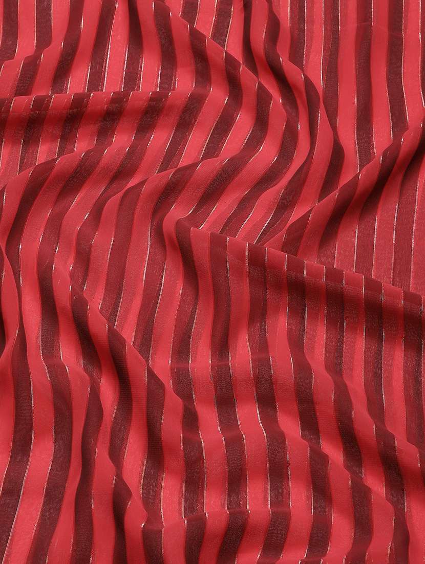 women's stripes red colored saree with blouse - 20045935 -  Standard Image - 2