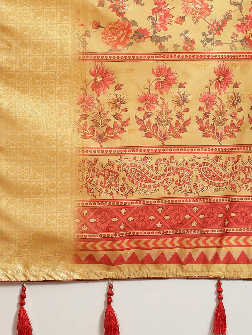 women's self design mustard colored saree with blouse - 20045937 - Standard Image - 2
