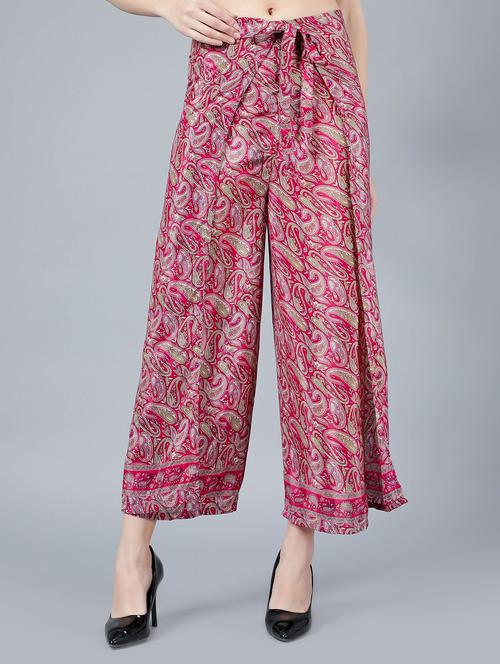magenta silk blend straight palazzo - 20046072 - Standard Image - 0