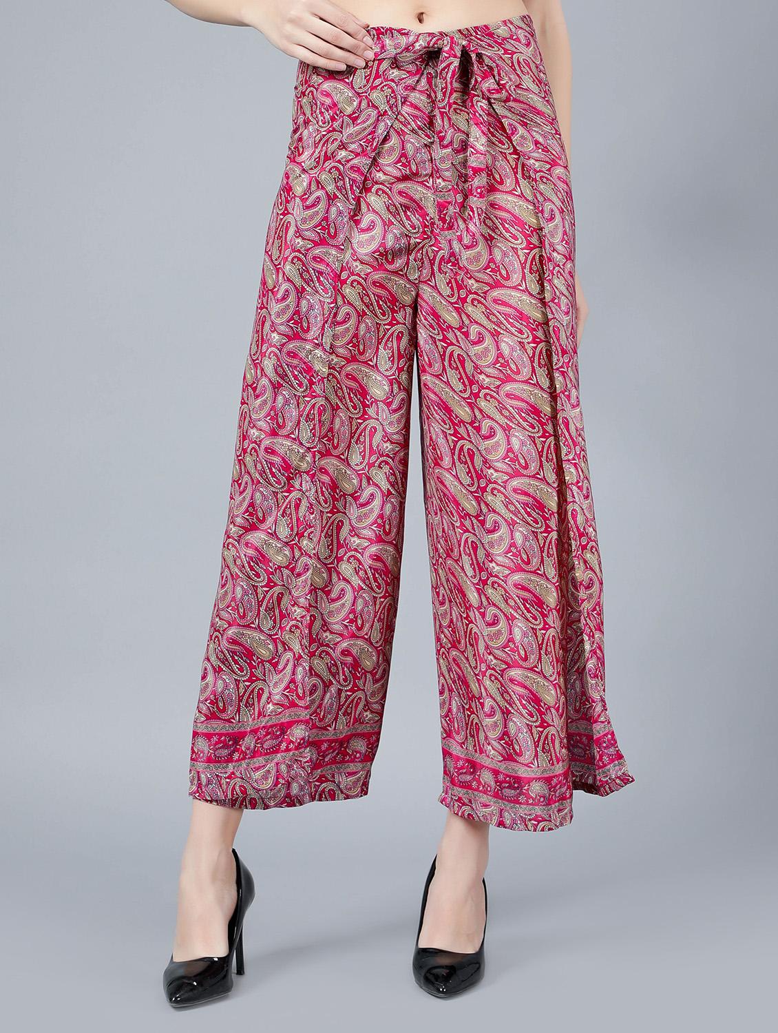 magenta silk blend straight palazzo - 20046072 - Zoom Image - 0