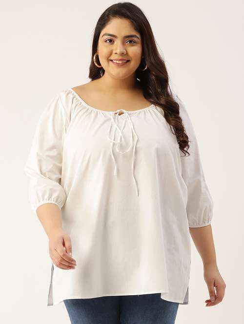 women's straight tie-up neck top - 20047714 - Standard Image - 0