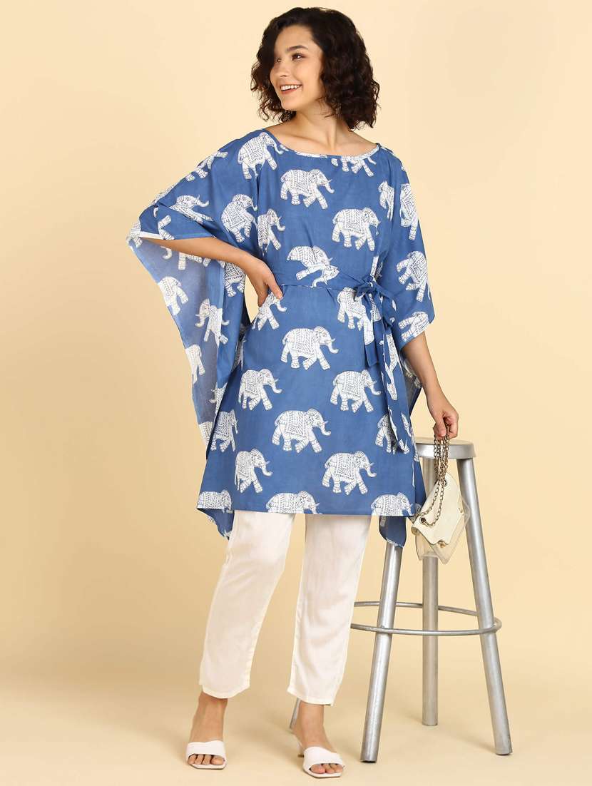 blue cotton a-line  kurta