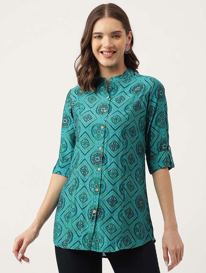 green silk blend shirt tunic