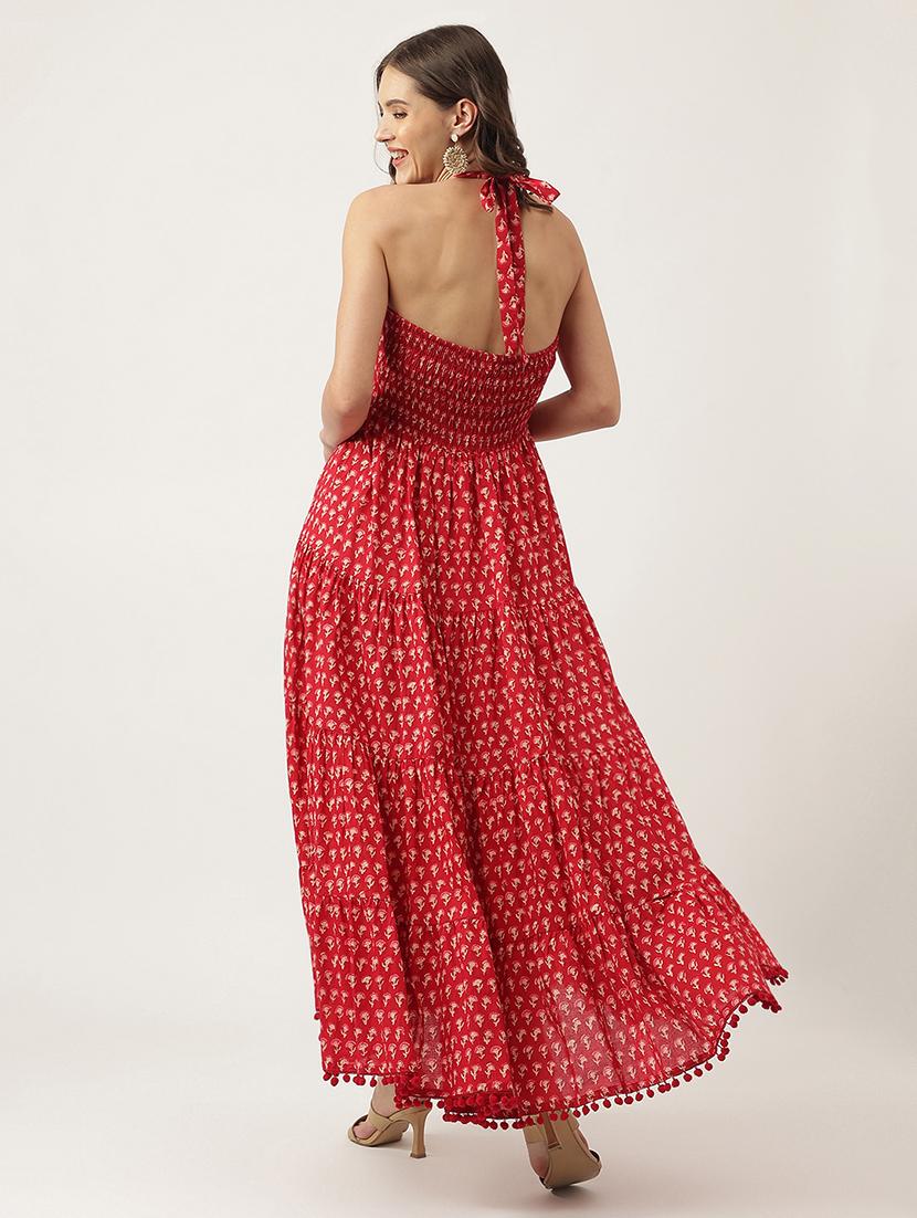red cotton tiered ethnic dress - 20048049 - Standard Image - 2