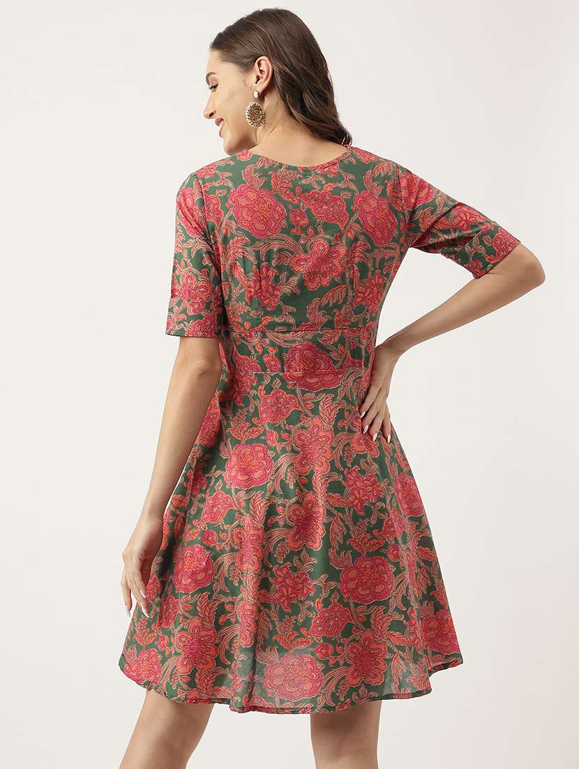 green cotton a line ethnic dress - 20048051 - Standard Image - 2