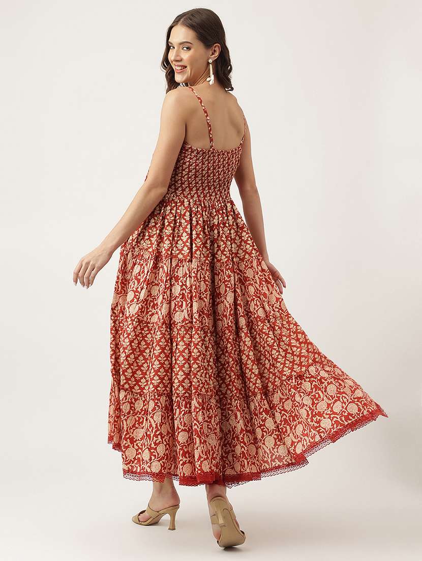 rust cotton tiered ethnic dress - 20048053 -  Standard Image - 2