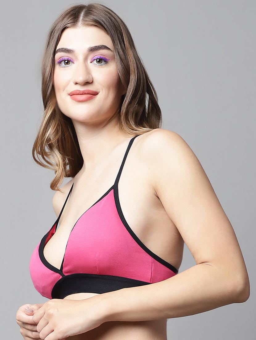 pink cotton blend plunge bra - 20049993 - Standard Image - 2