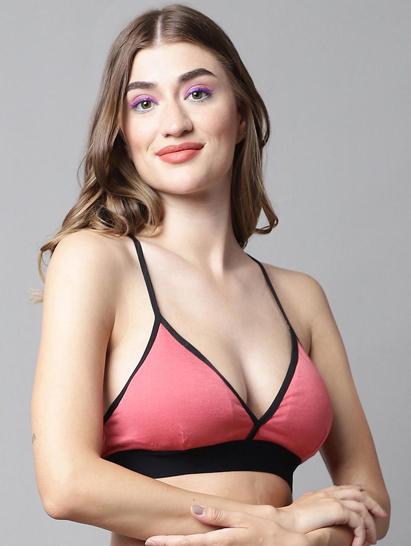 orange cotton blend plunge bra - 20049994 - Standard Image - 2