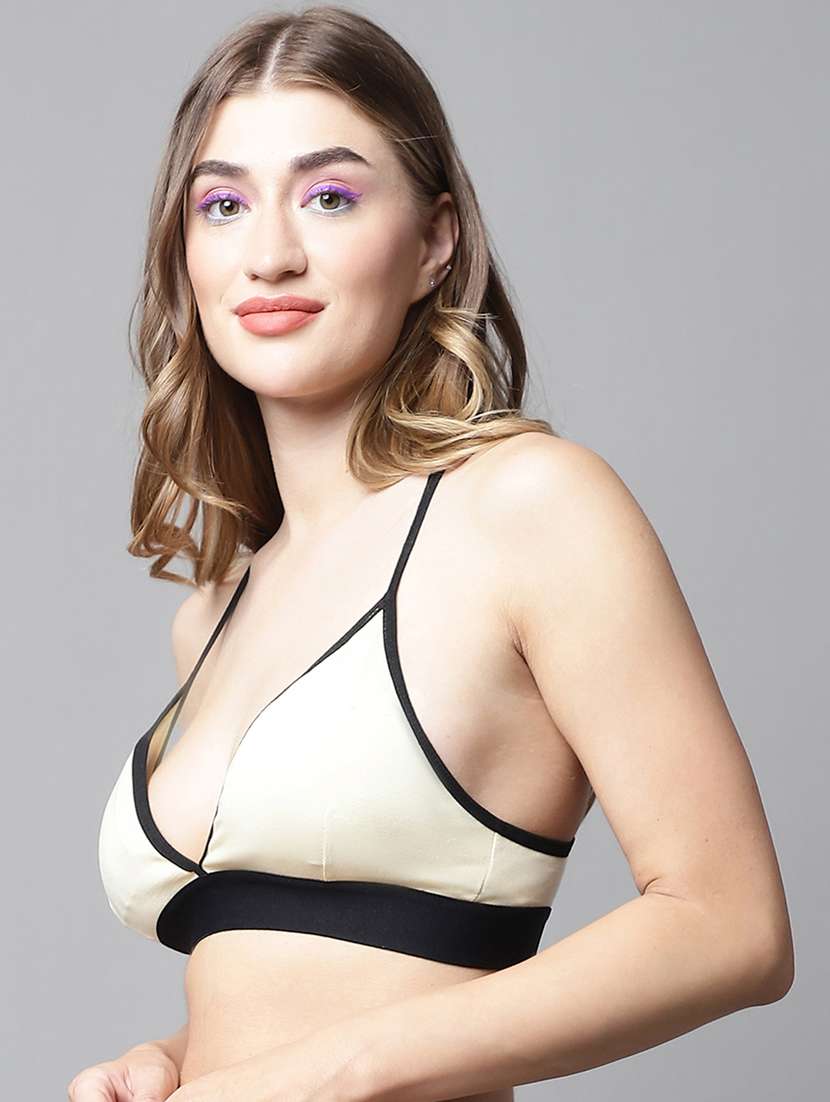 yellow cotton blend plunge bra - 20049995 - Standard Image - 2
