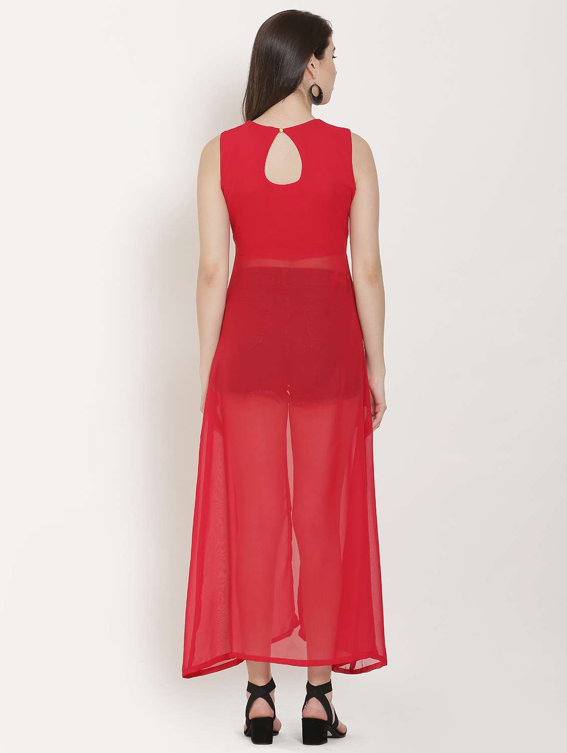 red solid fit & flare tunic - 20051723 - Standard Image - 2