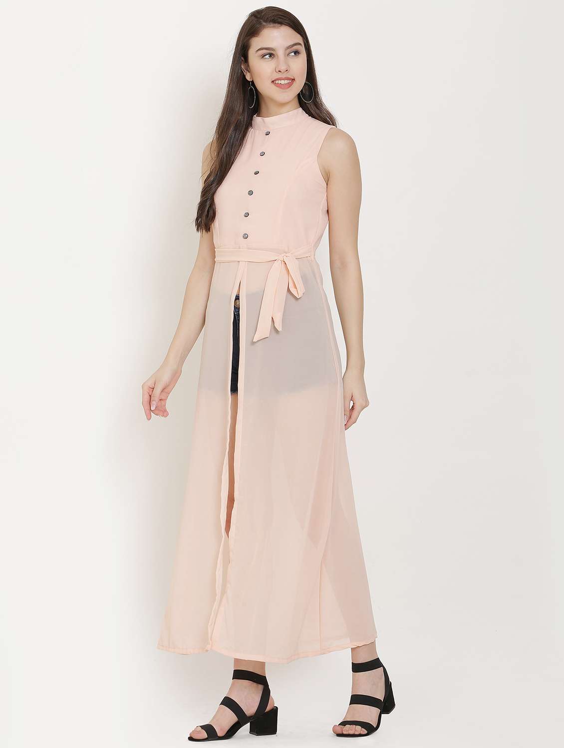 pink solid fit & flare tunic