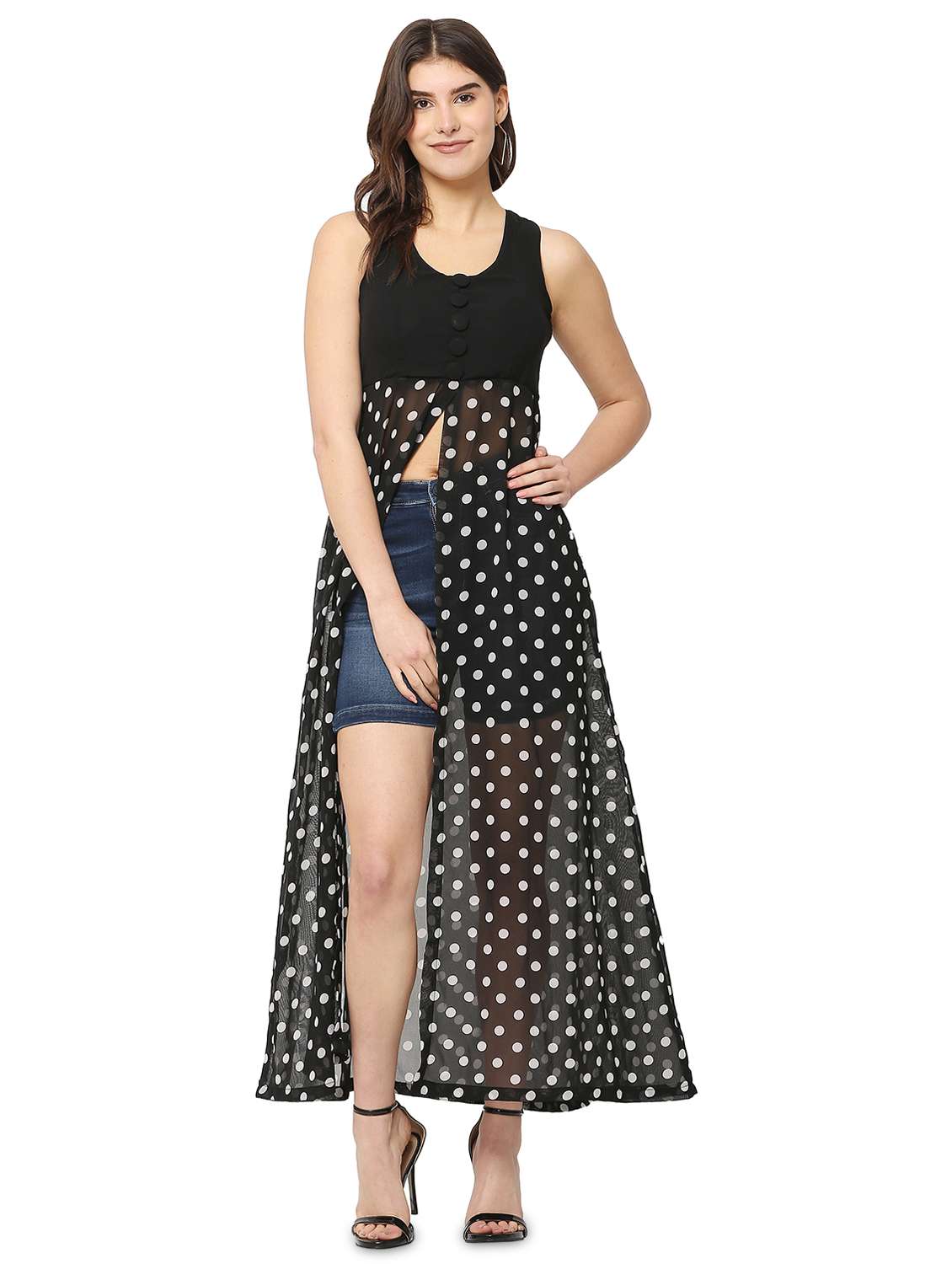 black polka dots fit & flare tunic